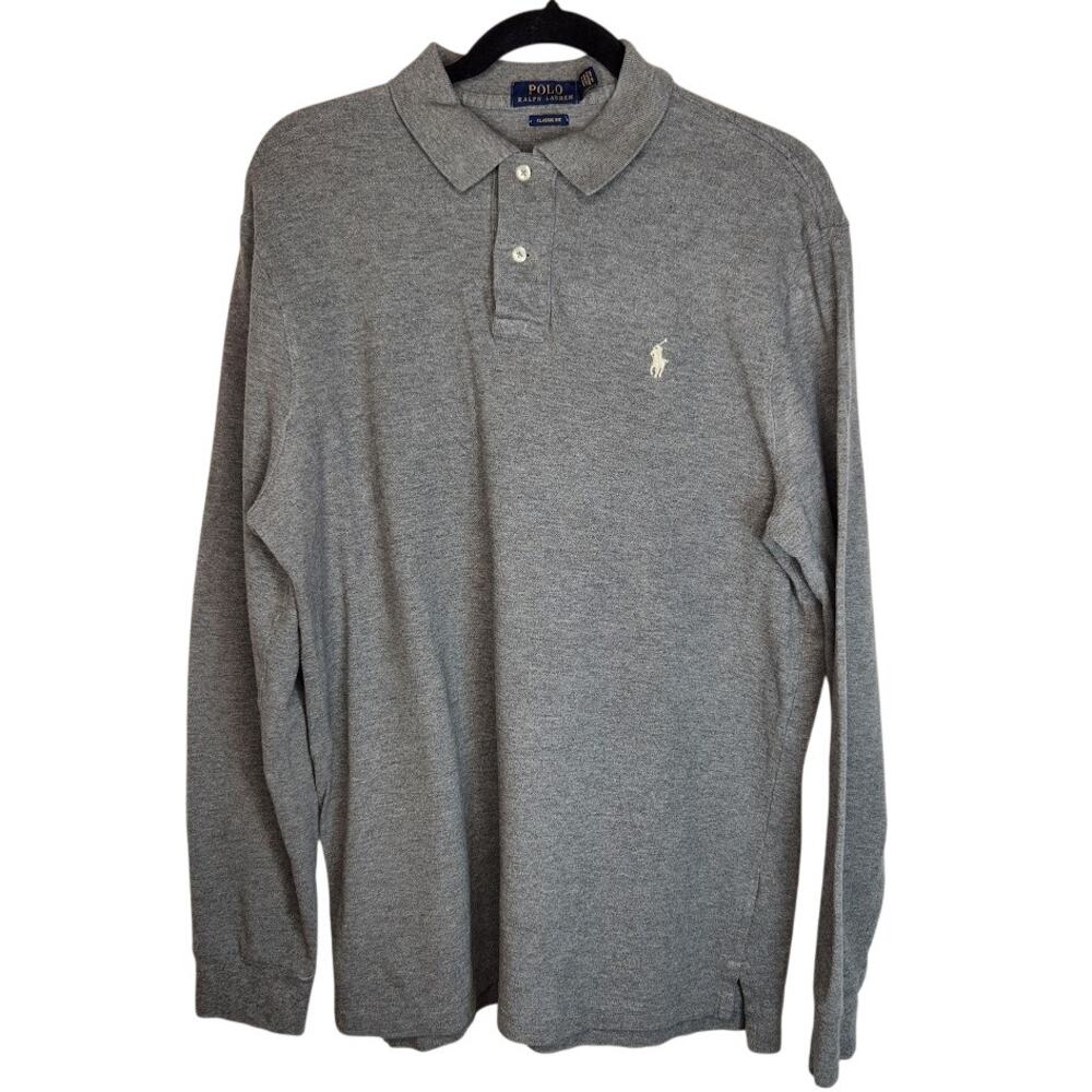 Polo Ralph Lauren Gray Classic Fit Long Sleeve Polo Shirt Mens‎ Size Medium